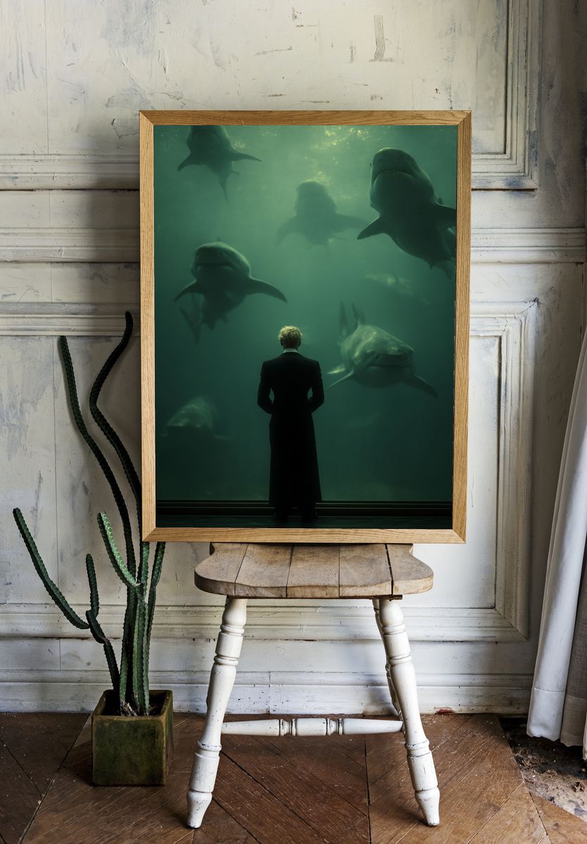 Shark Aquarium Silhouette Poster. — room view 1
