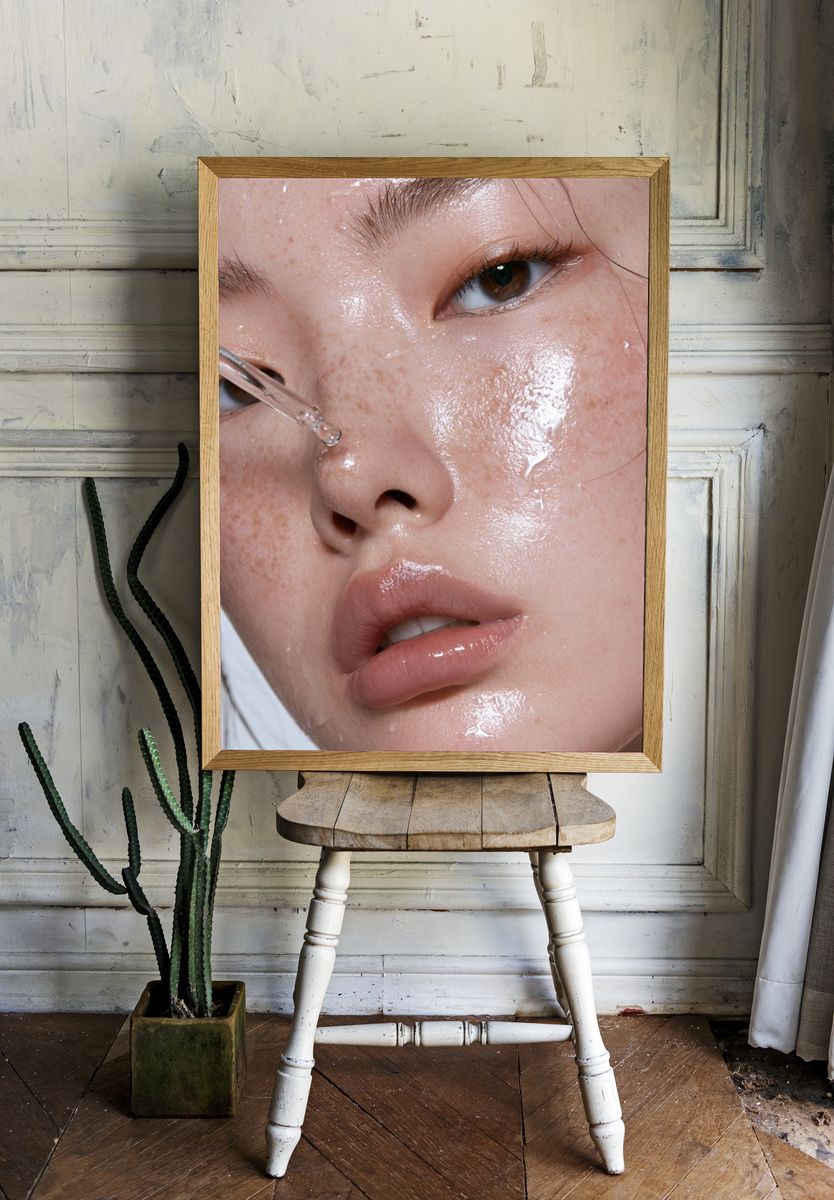 Glossy Freckled Portrait Poster. — room view 1