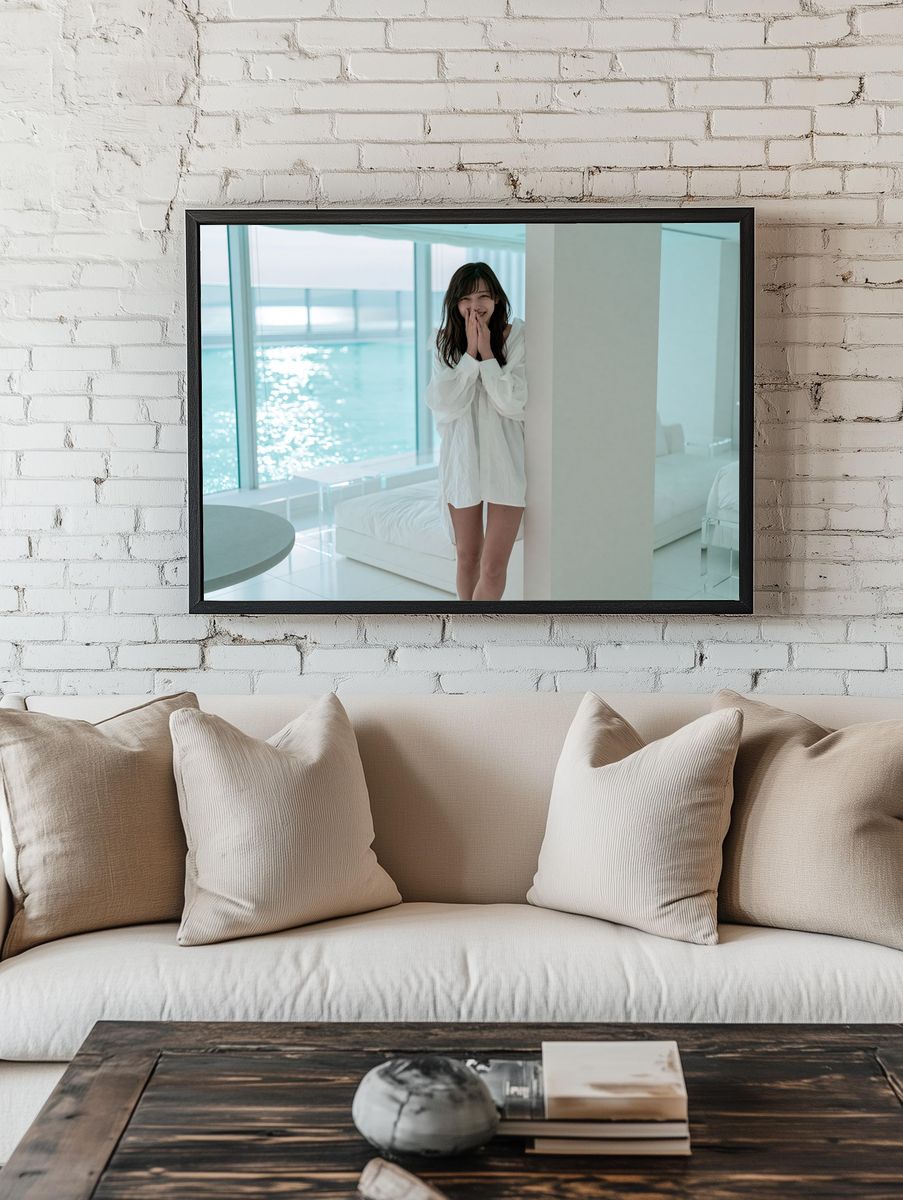 Smiling Woman by the Sea Photography Poster. room preview