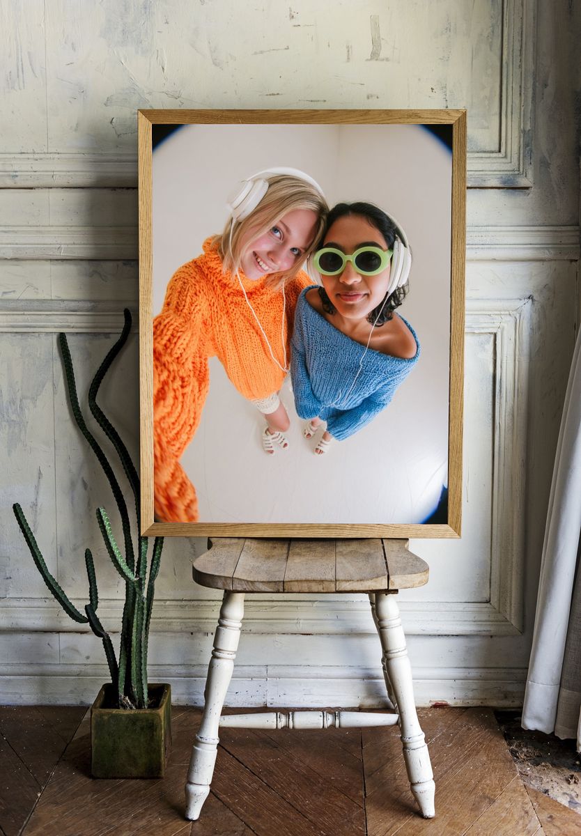 Playful Friends Portrait Poster. — room view 1