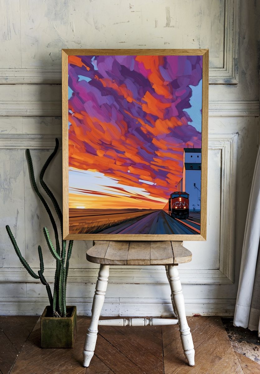 Sunset Freight Train Photography Poster. room preview