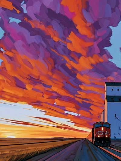 Sunset Freight Train Photography Poster. poster print