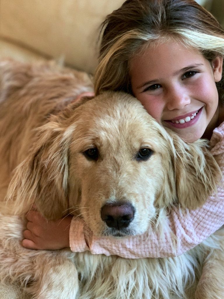 Girl and Golden Retriever Portrait Poster. poster detail