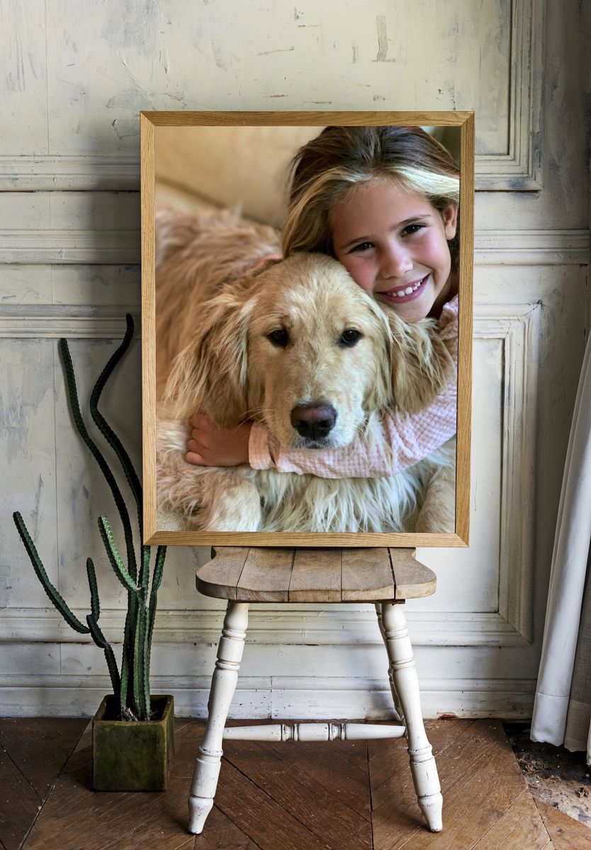 Girl and Golden Retriever Portrait Poster. room preview