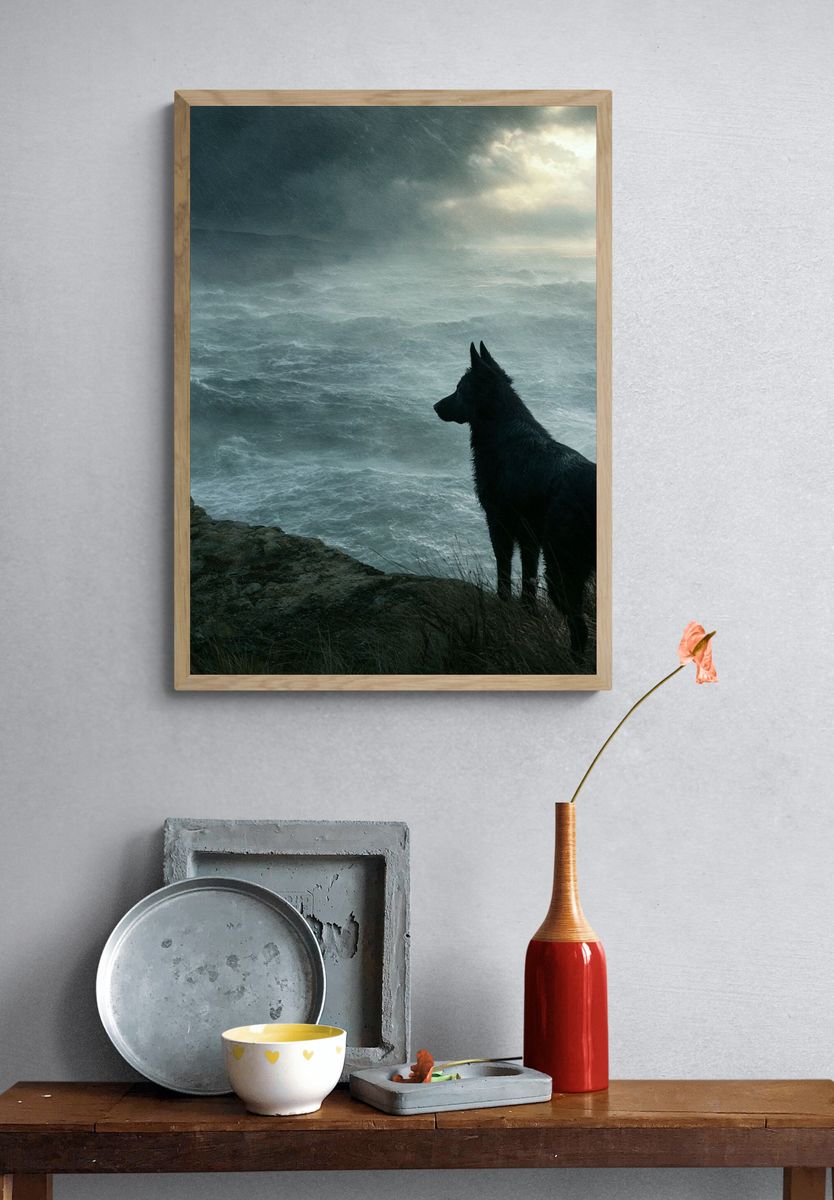 Stormy Coast Dog Photography Poster. — room view 3