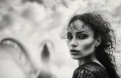 Moody Woman Portrait Black-White Poster. poster