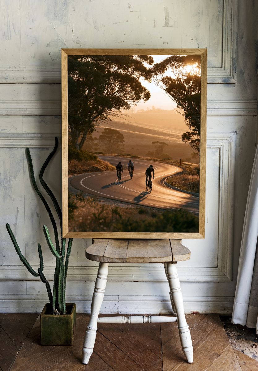 Sunset Cyclists Road Photography Poster. — room view 1