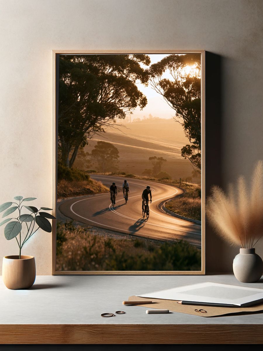 Sunset Cyclists Road Photography Poster. — room view 2
