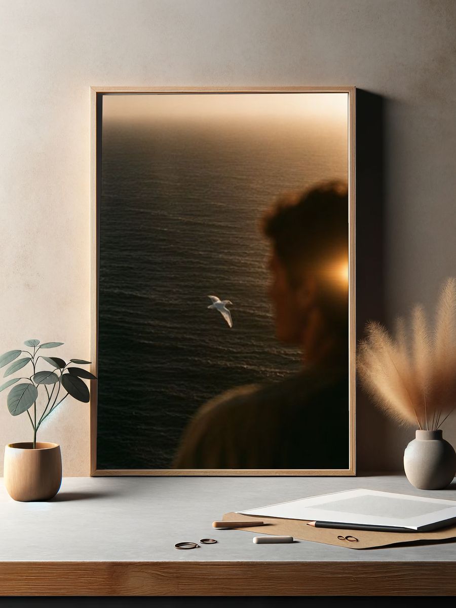 Seaside Silhouette at Sunset Poster. — room view 2