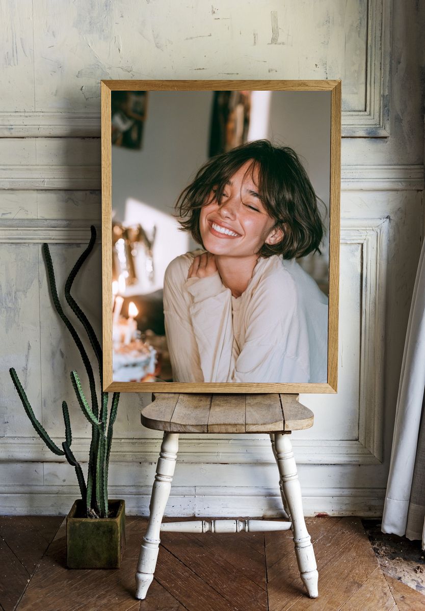 Smiling Woman Portrait Photography Poster. room preview