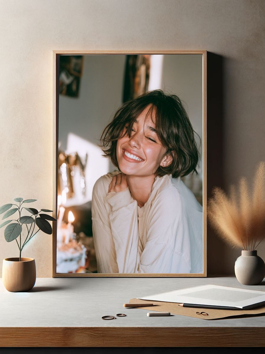 Smiling Woman Portrait Photography Poster. — room view 2