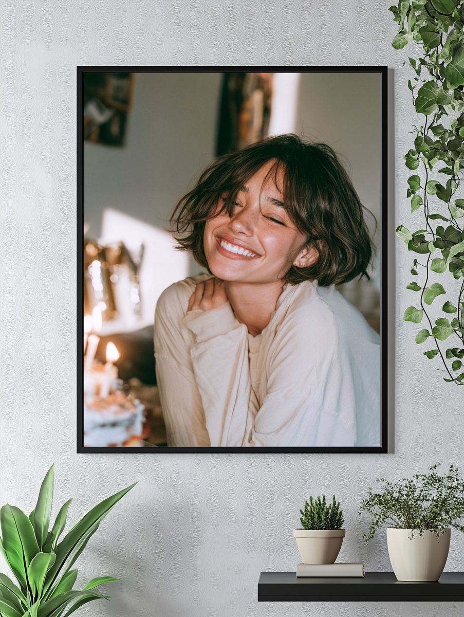 Smiling Woman Portrait Photography Poster. — room view 4