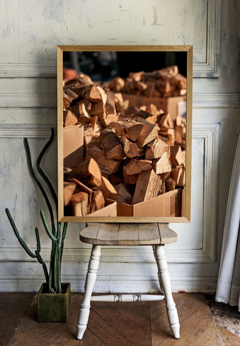 Stacked Firewood Photography Poster. room preview