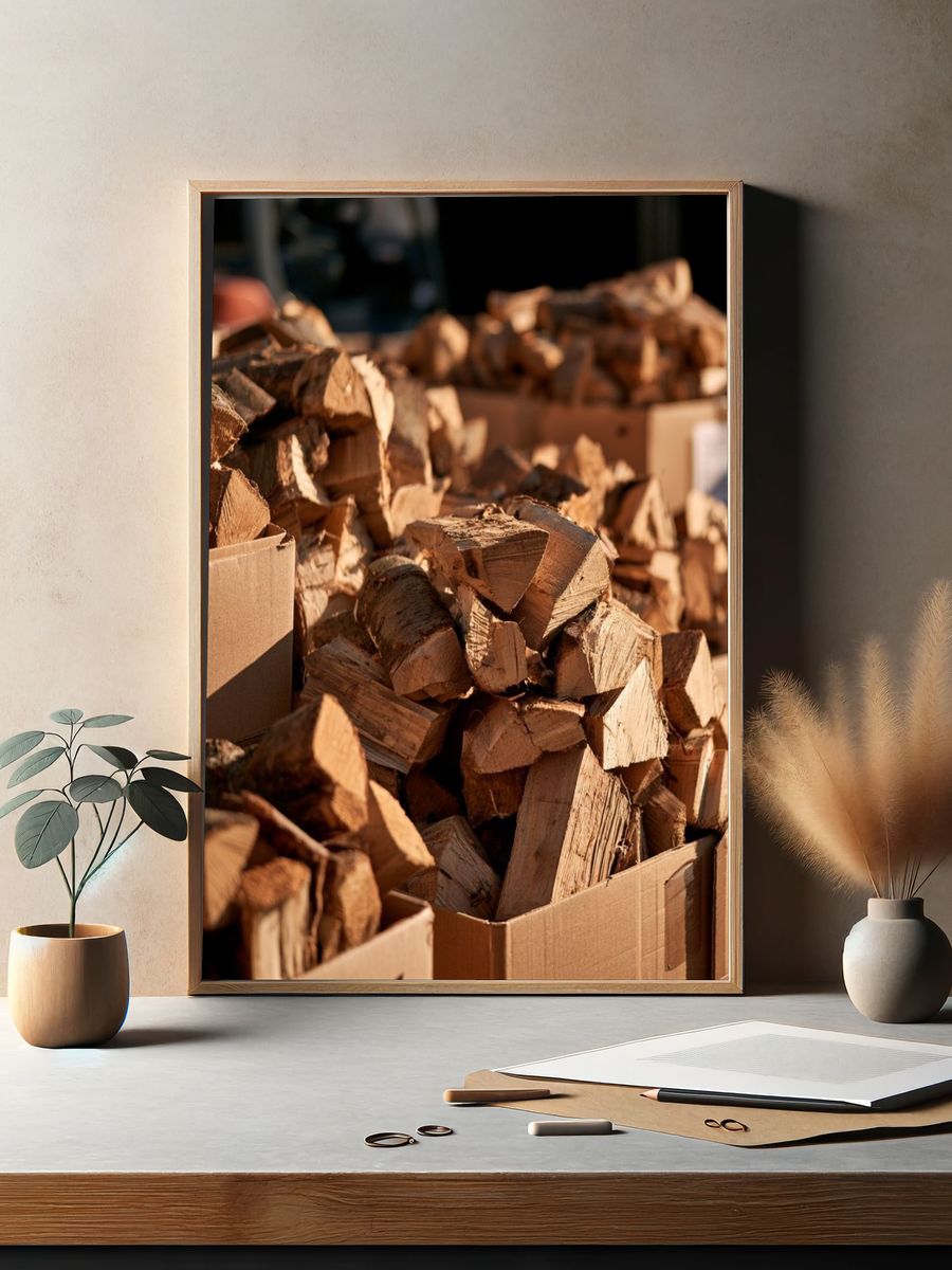 Stacked Firewood Photography Poster. — room view 2