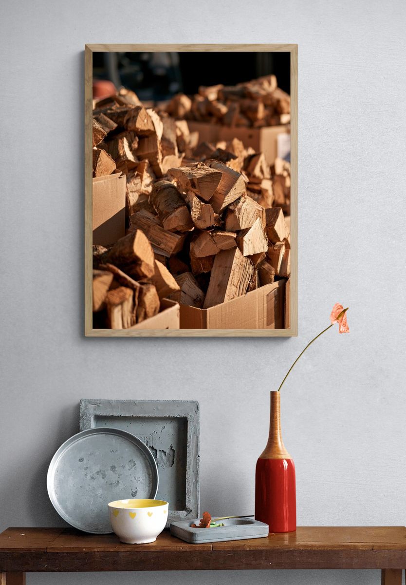 Stacked Firewood Photography Poster. — room view 3