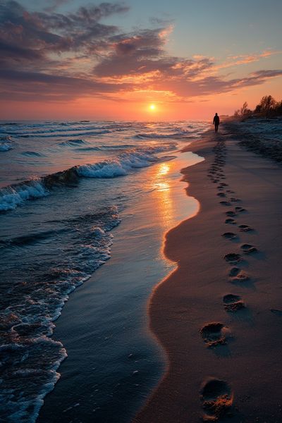 Sunset Beach Walk Photography Poster.
