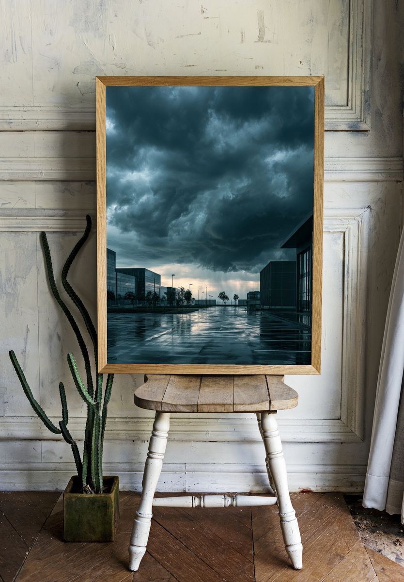 Stormy Cityscape Photography Poster. — room view 1