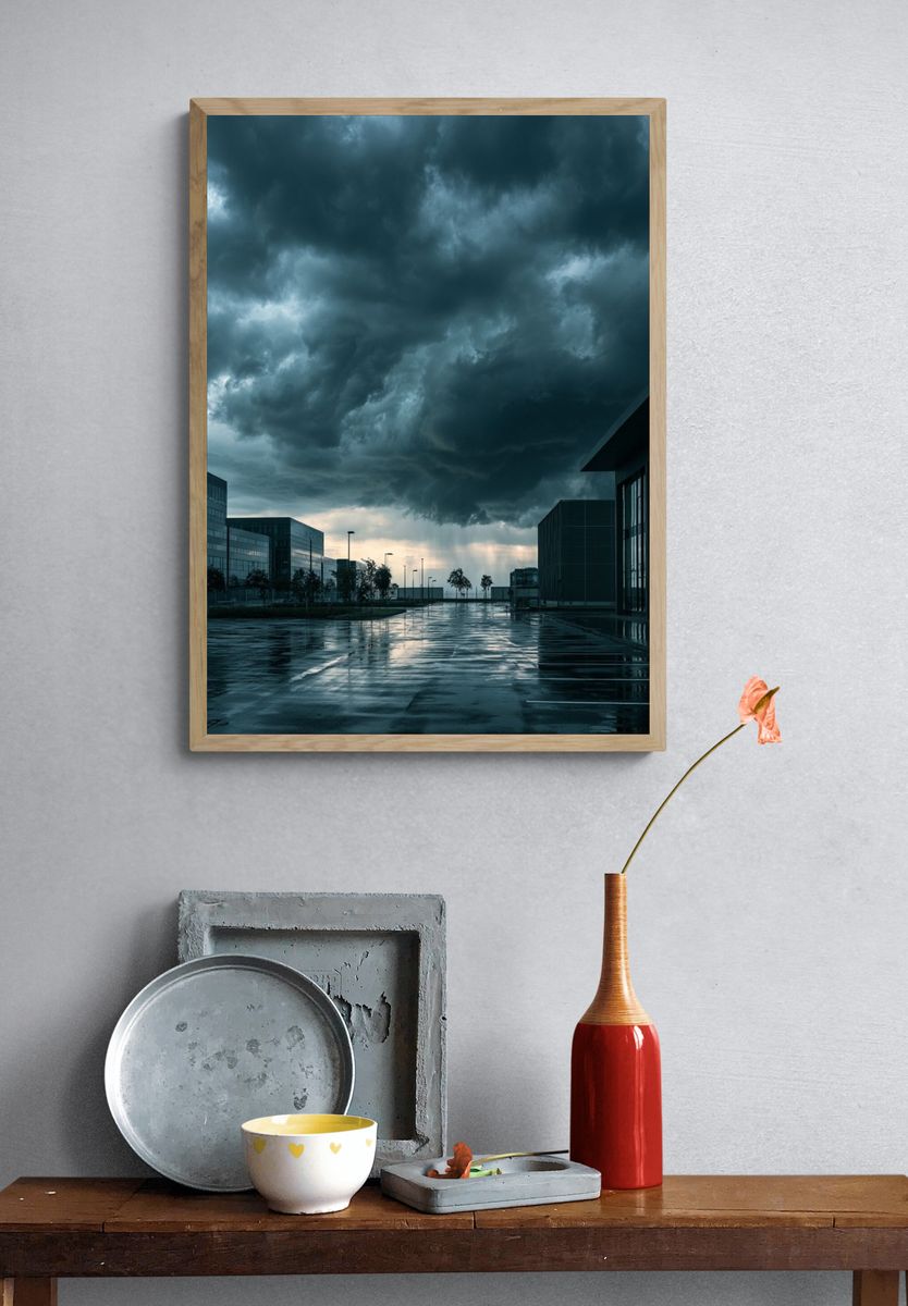 Stormy Cityscape Photography Poster. — room view 3