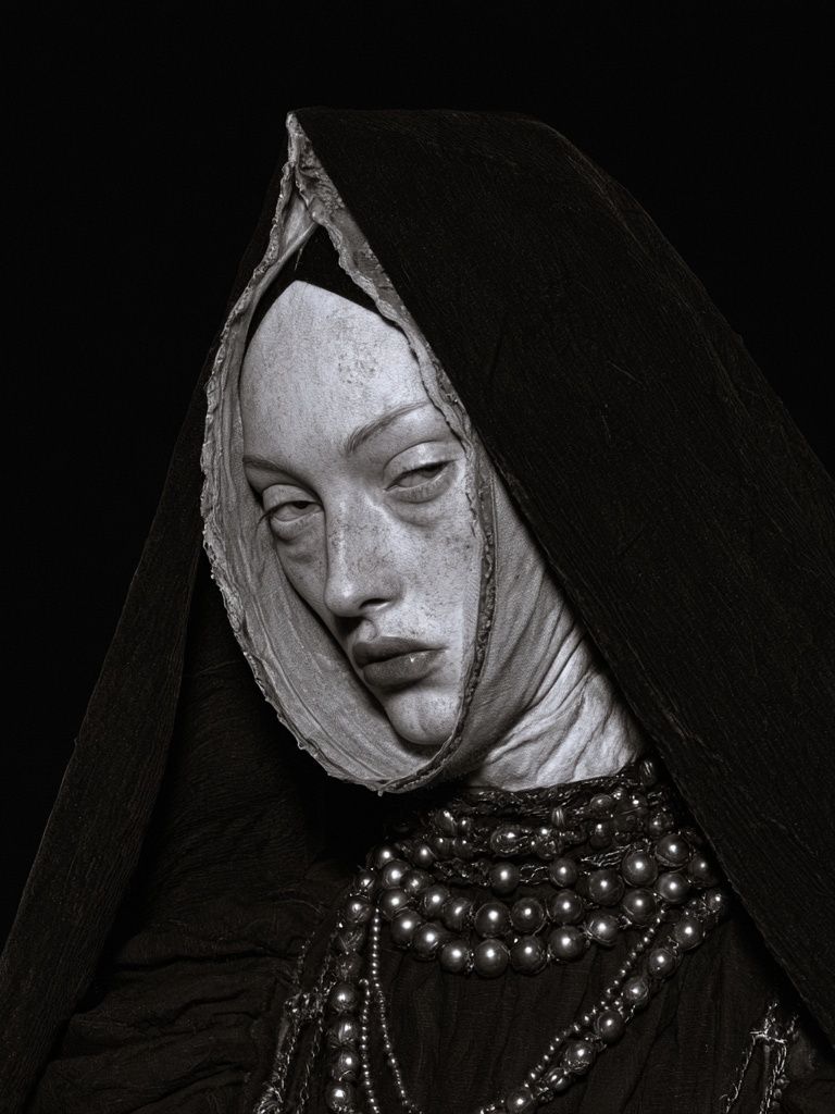 Monochrome Portrait of a Veiled Woman Poster. poster detail