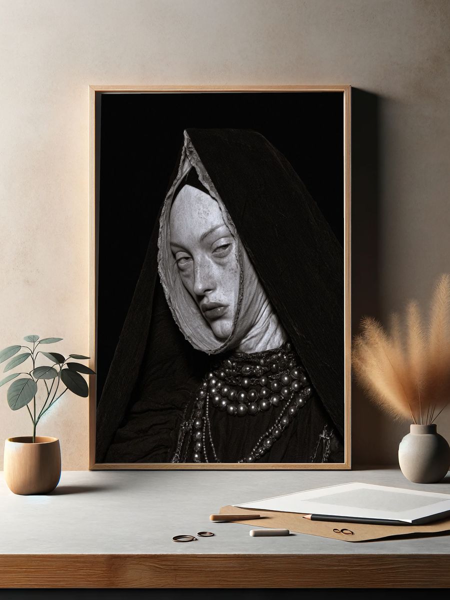 Monochrome Portrait of a Veiled Woman Poster. — room view 2