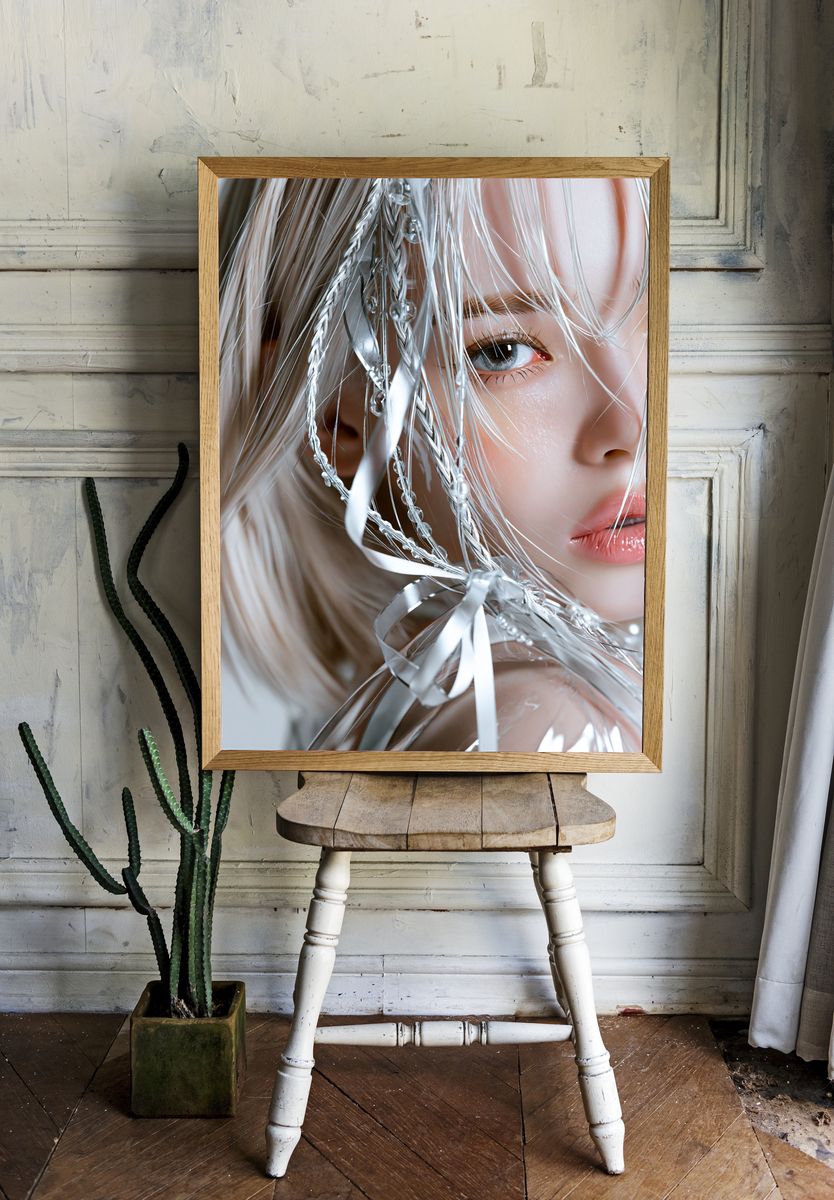 Dreamy Silver Portrait Print. room preview