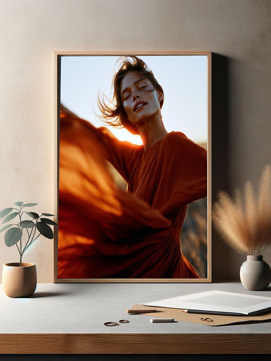 Windblown Woman Portrait Poster. — room view 2