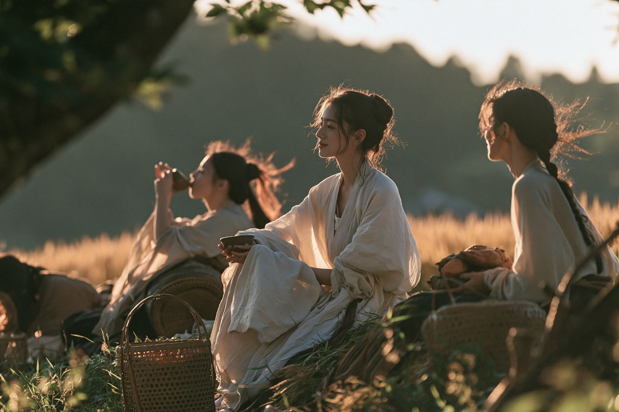 Sunlit Meadow Tea Gathering Print. poster detail