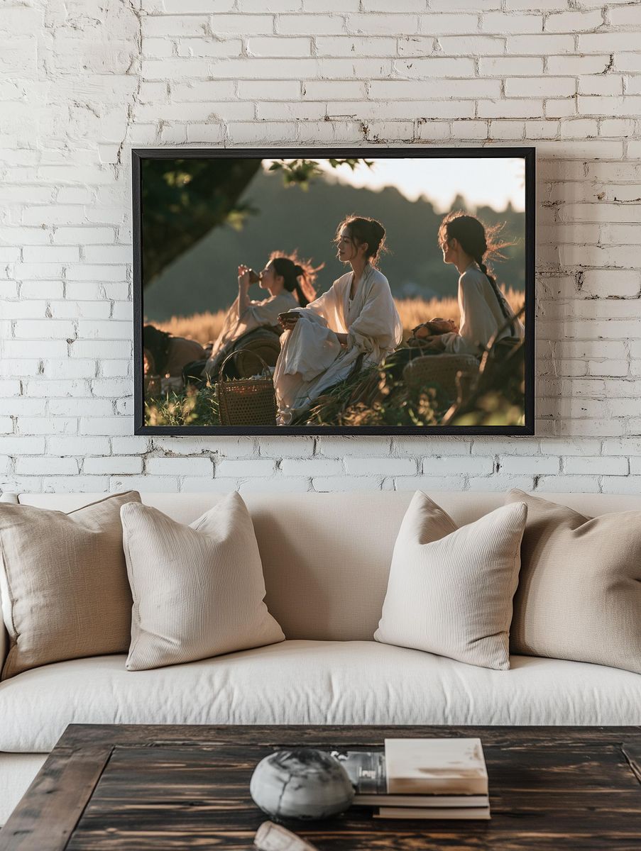Sunlit Meadow Tea Gathering Print. room preview