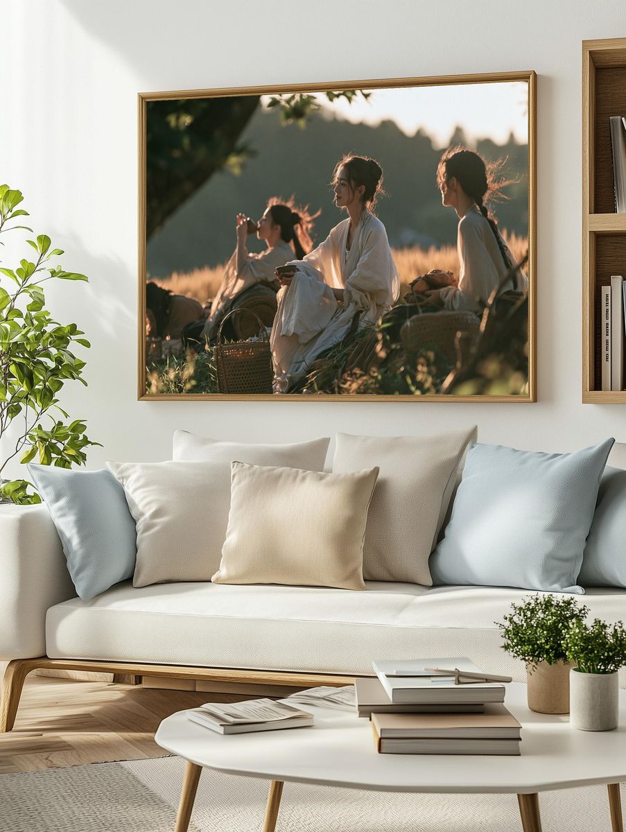 Sunlit Meadow Tea Gathering Print. — room view 2