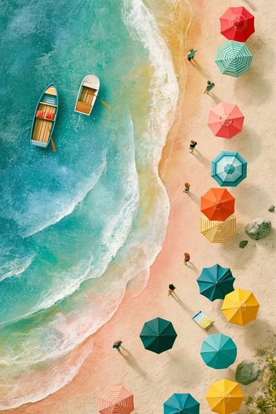 Tropical Beach Umbrellas Photography Poster. poster
