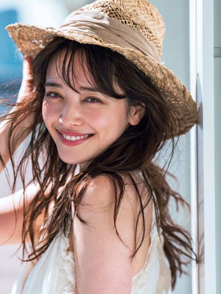 Smiling Woman in Straw Hat Poster. poster — photography art