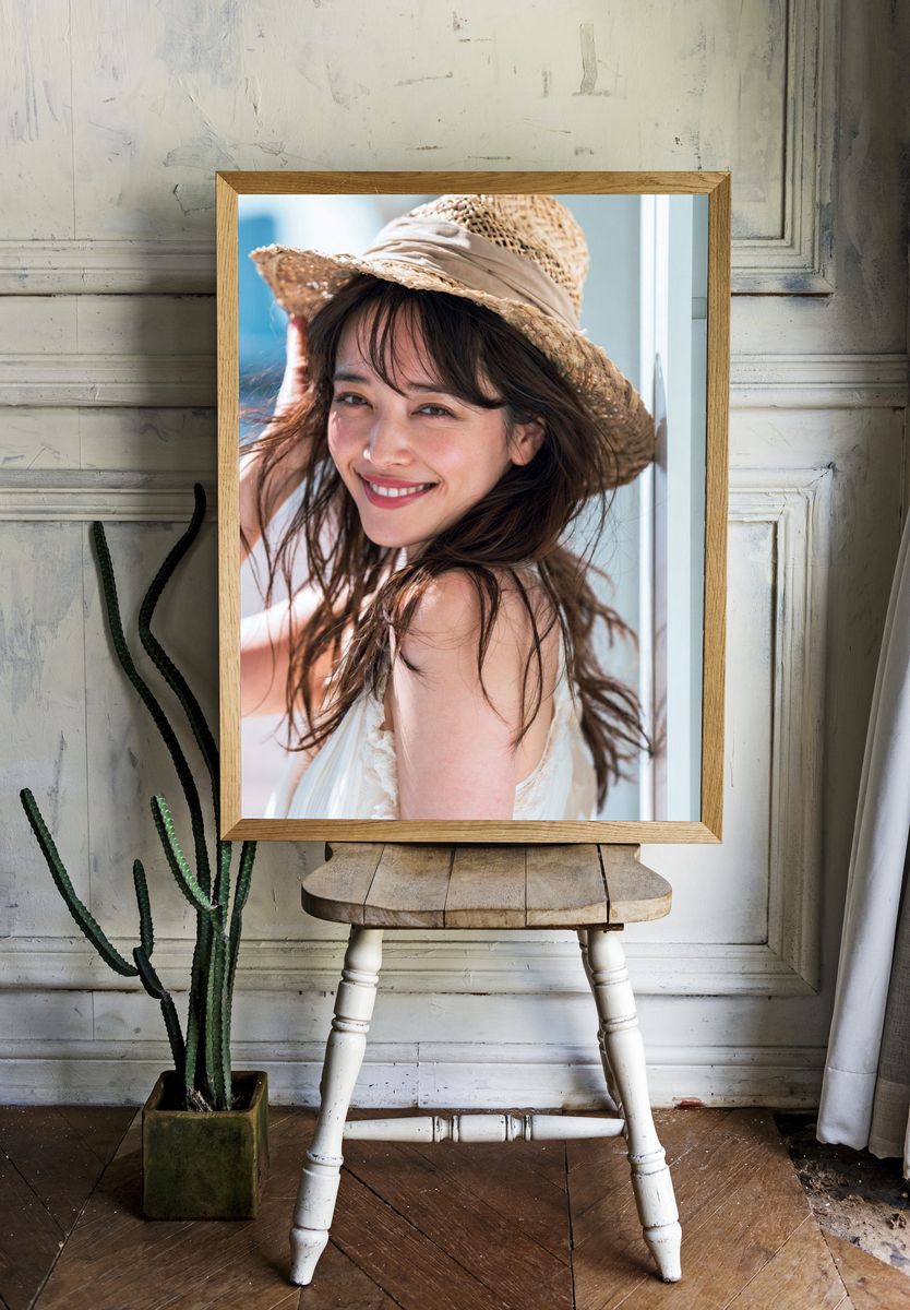 Smiling Woman in Straw Hat Poster. — room view 1