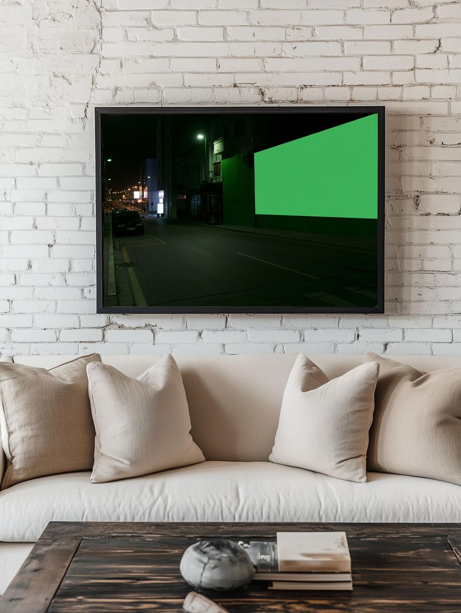 Neon Green Night Street Photography Poster. — room view 1