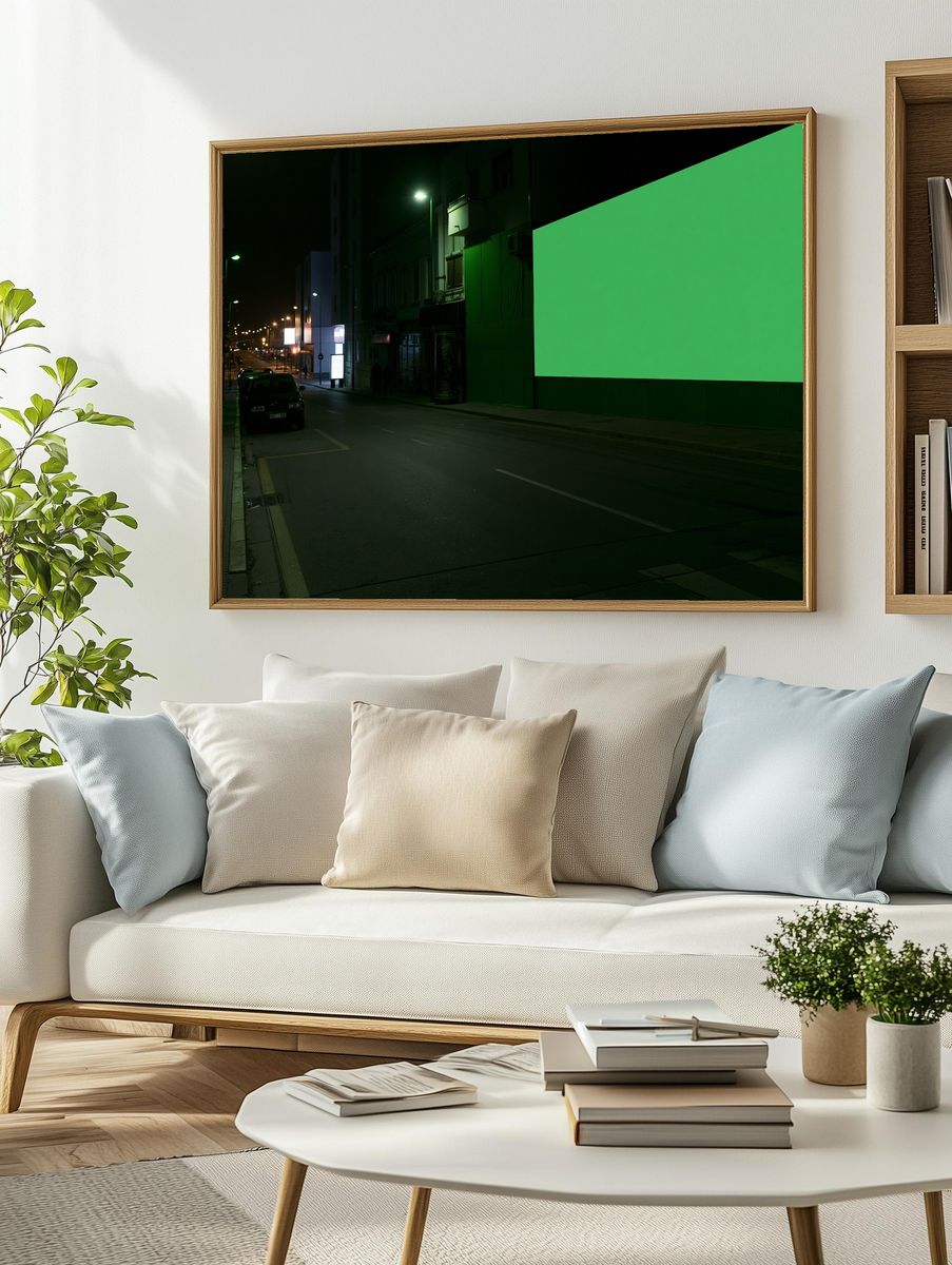 Neon Green Night Street Photography Poster. — room view 2