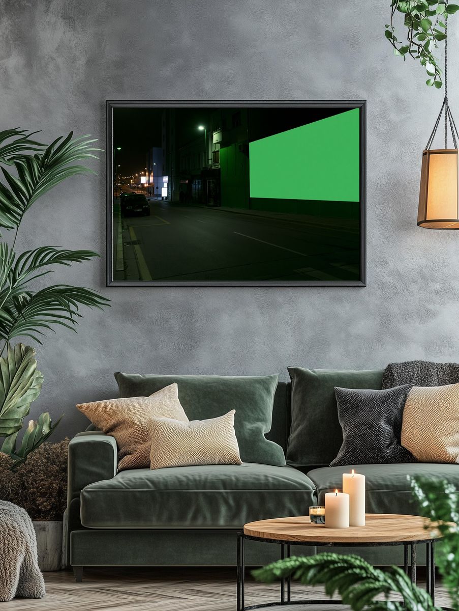 Neon Green Night Street Photography Poster. — room view 4