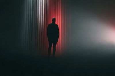 Silhouetted Figure in Red Light Print. poster