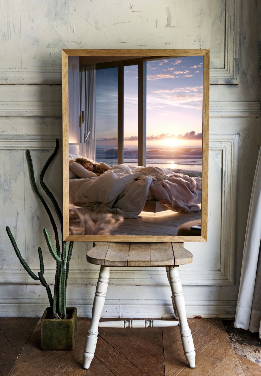 Ocean Sunrise Bedroom Photography Poster. — room view 1