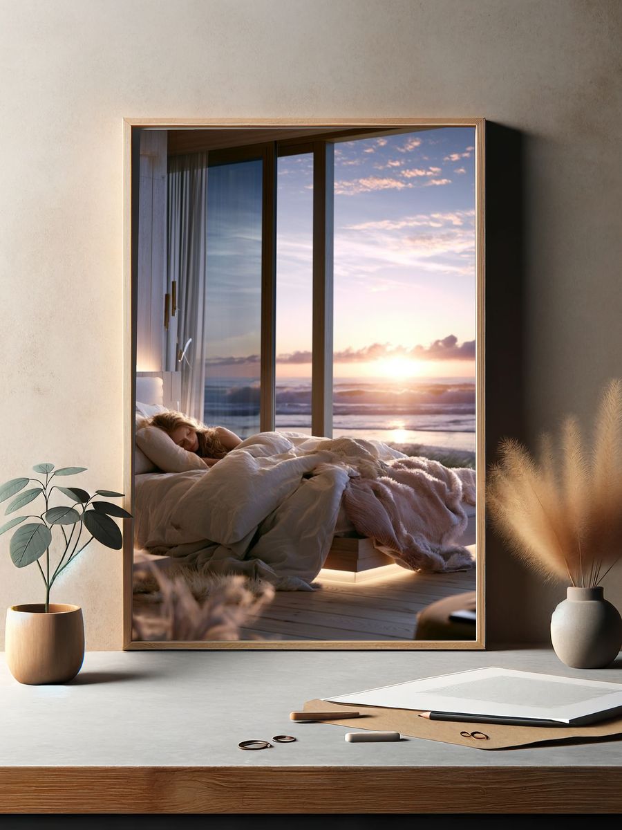 Ocean Sunrise Bedroom Photography Poster. — room view 2