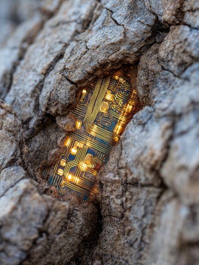 Circuit Board in Tree Bark — Photography Print. poster print