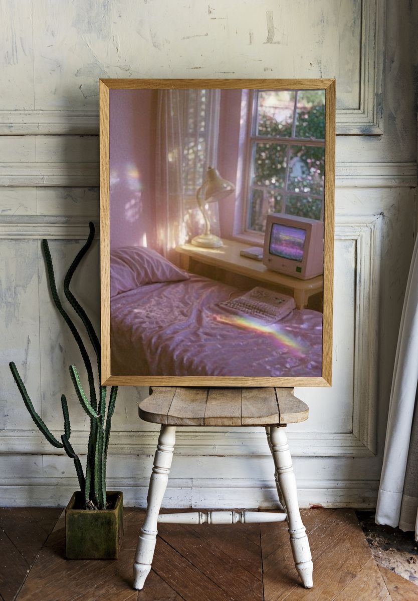 Dreamy Pastel Bedroom Photography Poster. — room view 1