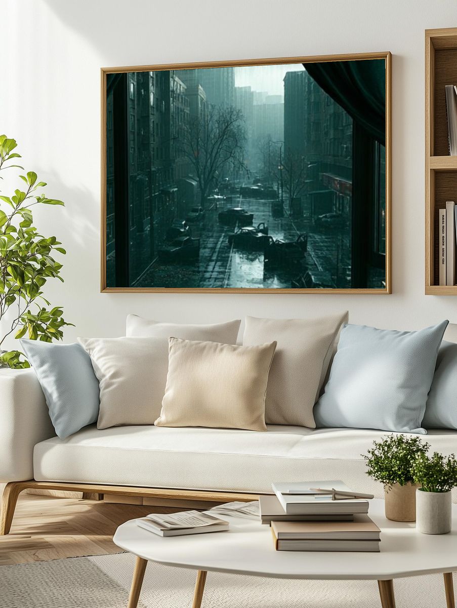 Rainy City Street Photography Poster. — room view 2
