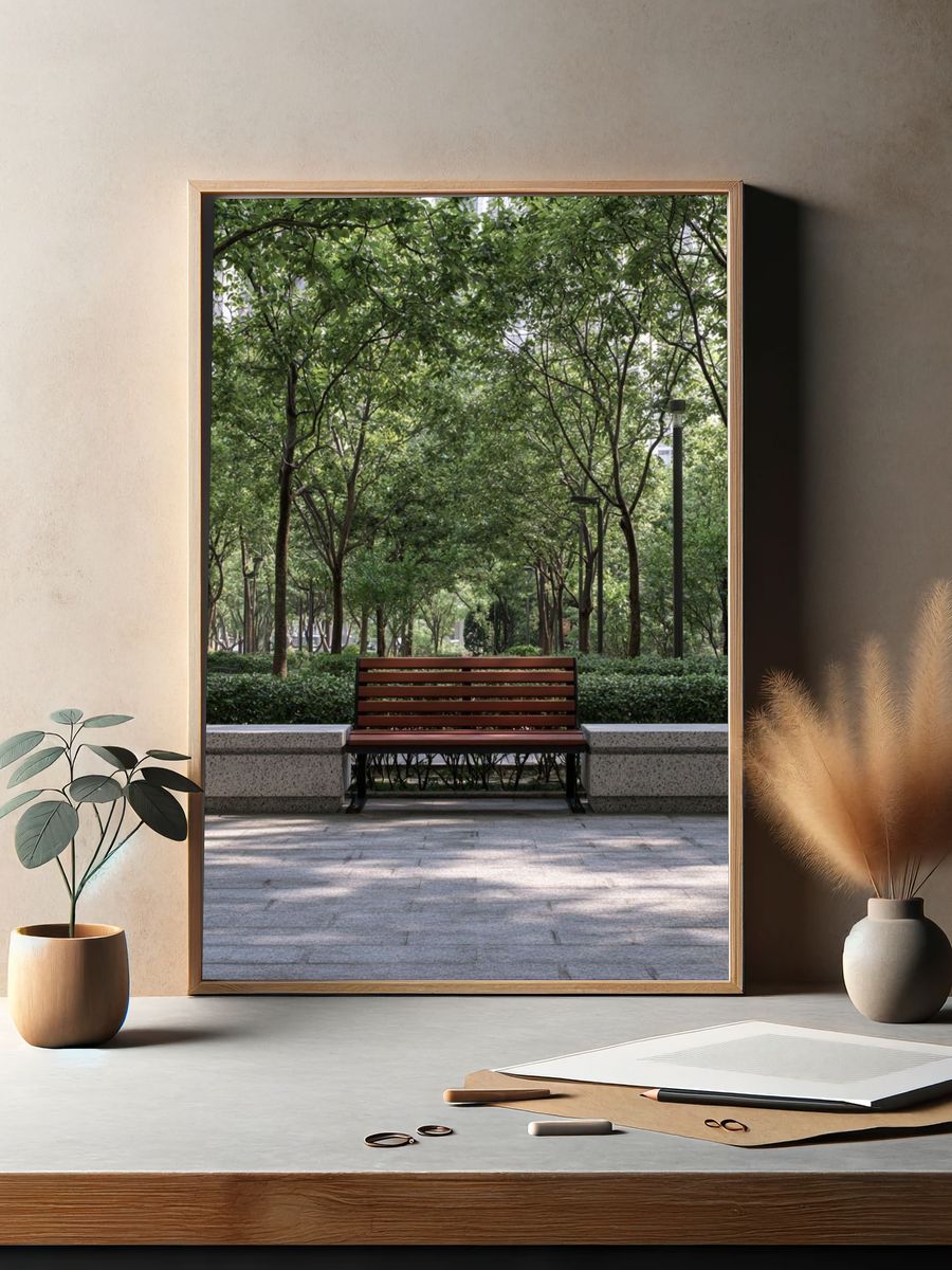 Urban Park Bench Photography Poster. — room view 2