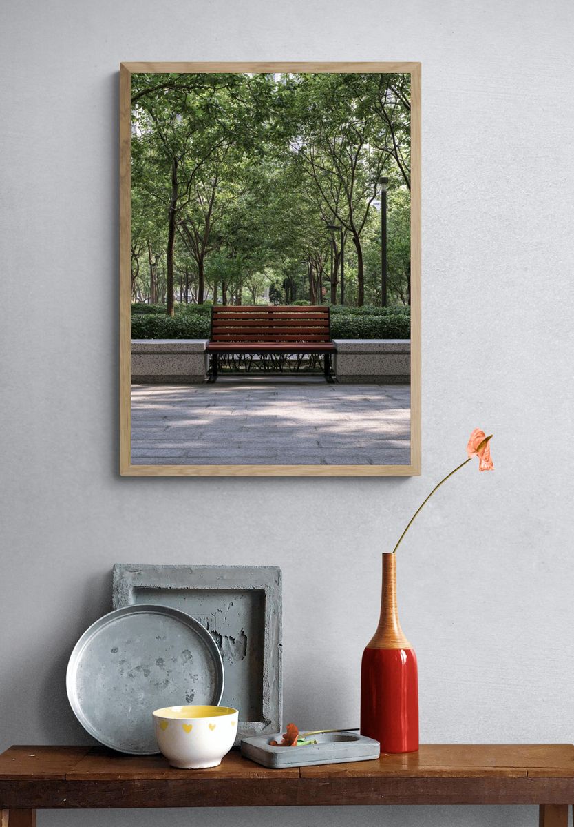 Urban Park Bench Photography Poster. — room view 3