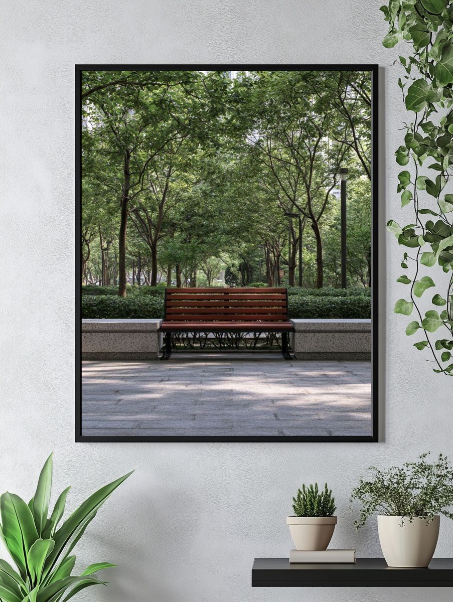 Urban Park Bench Photography Poster. — room view 4