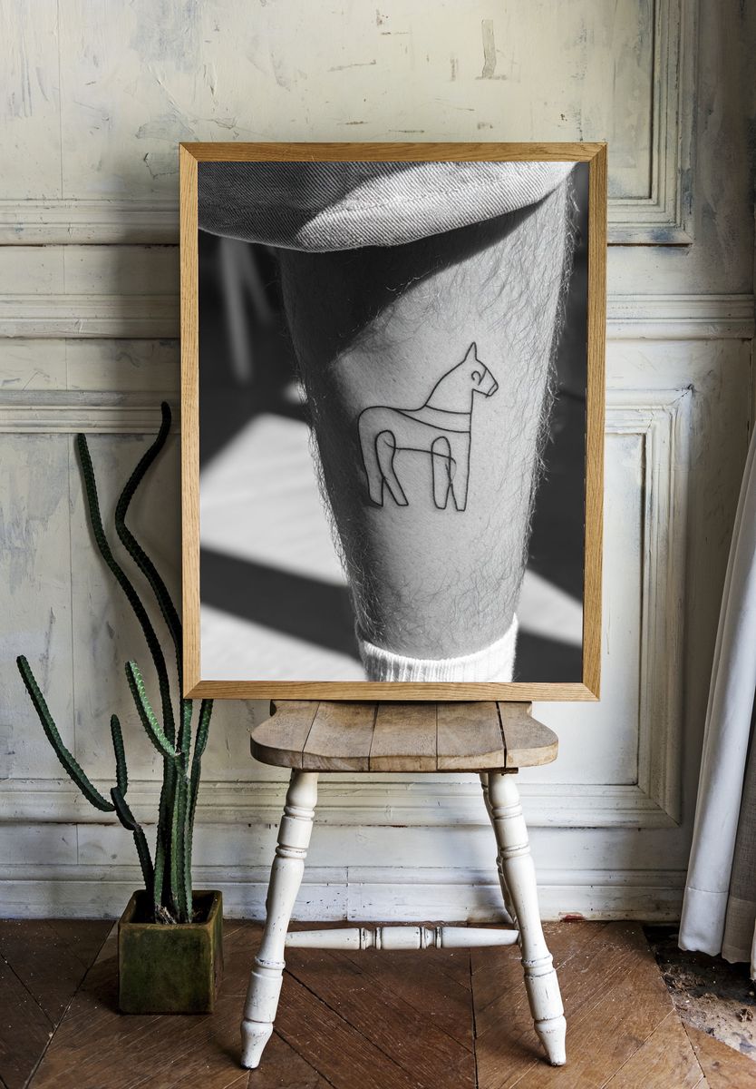 Minimalist Horse Tattoo Photography Poster. room preview