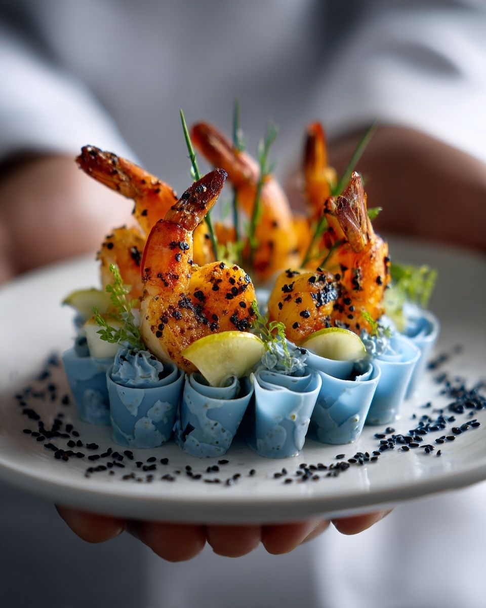 Gourmet Shrimp Plating Photography Poster. poster detail