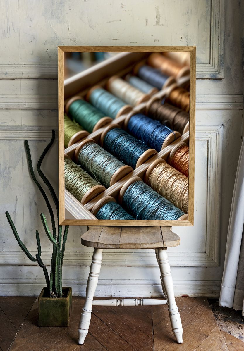 Colorful Thread Spools Photography Poster. — room view 1