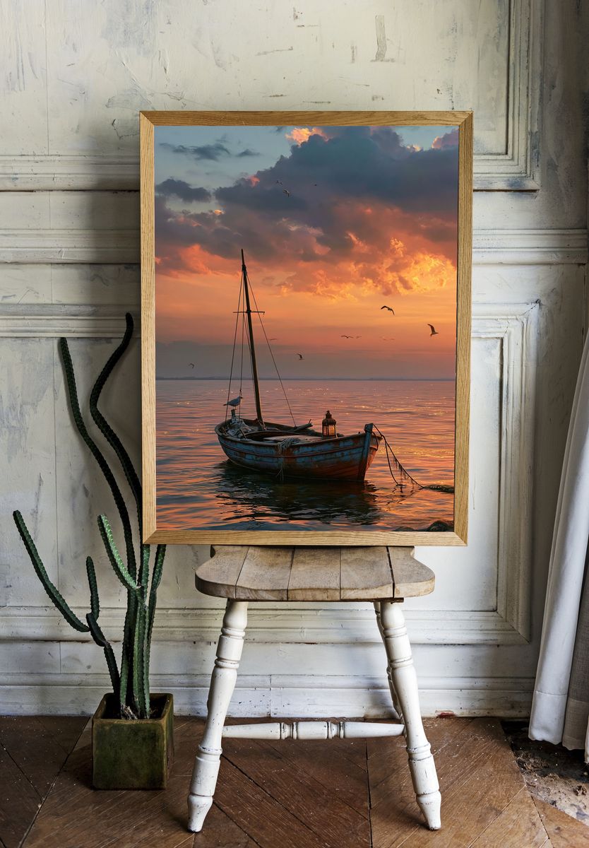 Sunset Sailboat Seascape Poster. — room view 1