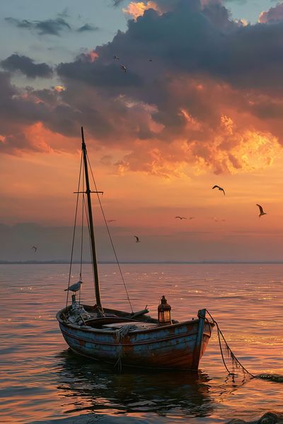 Sunset Sailboat Seascape Poster. poster print