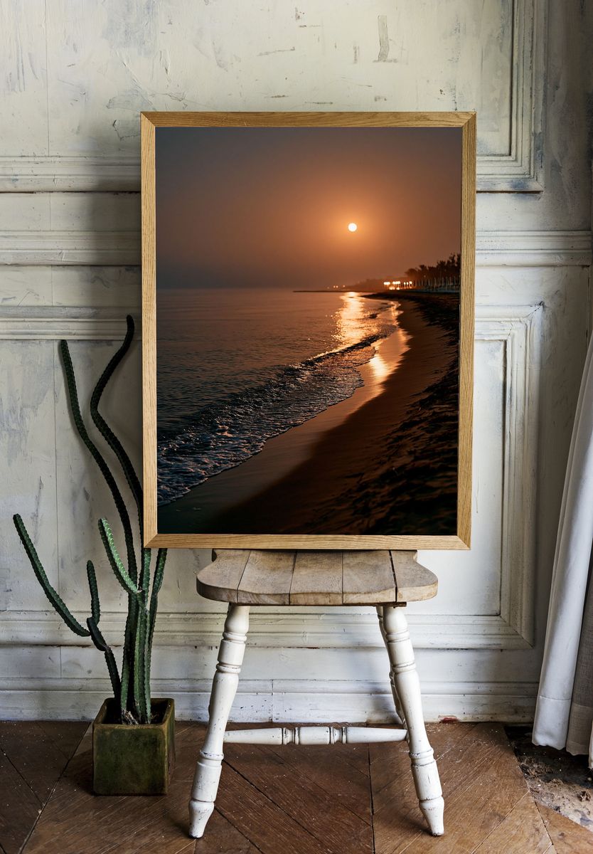 Moonlit Beach Sunset Photography Poster. — room view 1